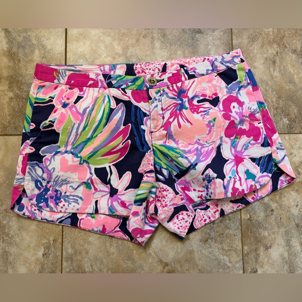 Lilly Pulitzer Callahan Mid Rise Shorts Pink & Blue Floral Women’s Size 00
